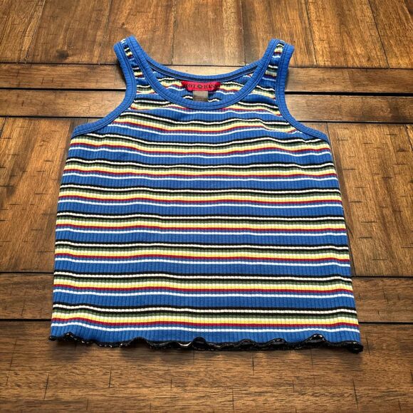 Vtg Y2K Hot Kiss Striped Tank Top Shirt Ribbed Size S/M Lettuce Hem - Picture 3 of 5